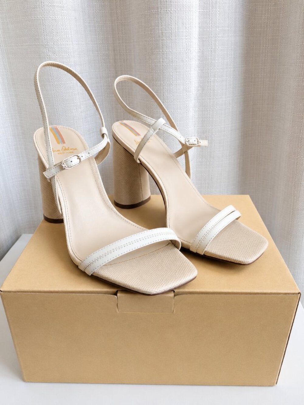 Sam Edelman Women's Slingback Block Heel Sandals Ivory Cream Size 9